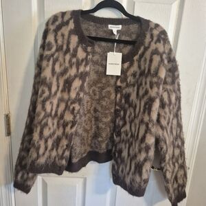 Nordstrom Leopard Crewneck CardiganBrown Coffee Animal